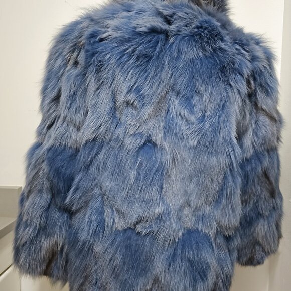 New Misty Slate Blue Grey Navy Fox Fur Coat Jacket No Mink - Picture 4 of 5